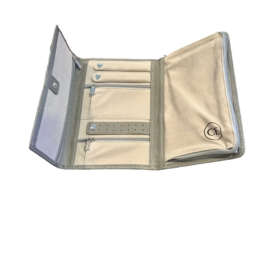 CASE ELEGANCE GRAY SAFFIANO LEATHER TRAVEL JEWELRY ORGANIZER WALLET CASE NWOT
